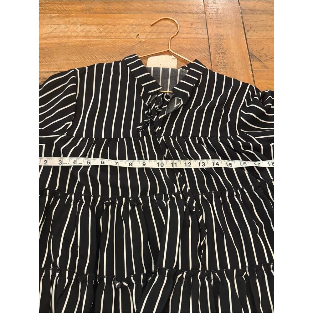 Savanna Jane Black & White Striped Tiered Tie-Neck Tunic - Picture 6 of 6